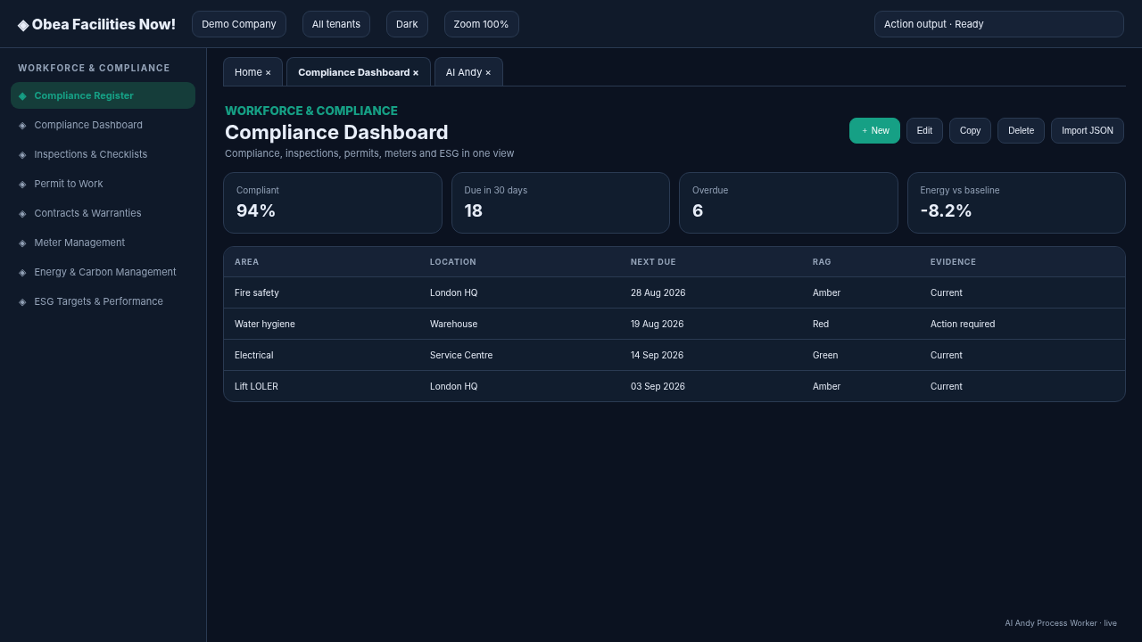 Maintenance and Compliance screenshot